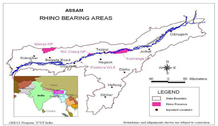 Map of Assam Showing National Parks